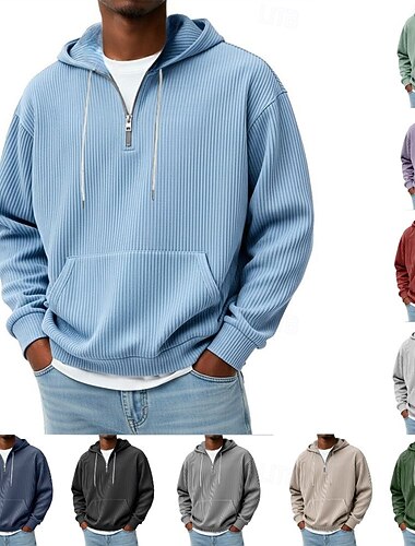  Herren Kapuzensweatshirt Viertelreißverschluss Kapuzensweatshirt Schwarz Weiß Rote Marineblau Dunkelgrün Mit Kapuze Einfach Tasche Viertel Postleitzahl Sport & Outdoor Täglich Ferien Cordstoff