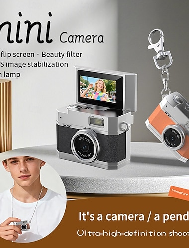  Ny tommelstørrelse flip-skjerm mini kamera retro digital kamera mini med snor 180 flip-skjerm videomodus multi-stil skjønnhetsfiltre Valentinsdaggave