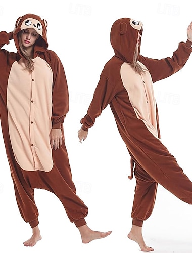  Kigurumi-pyjamas Gruppdräkt Onesie kostym Djurmönstrad Apa Varm Bekväm Huva Fleece Vuxna Herr Dam Unisex Halloween Karnival Fest Prestanda Hemma kläder Klä ut