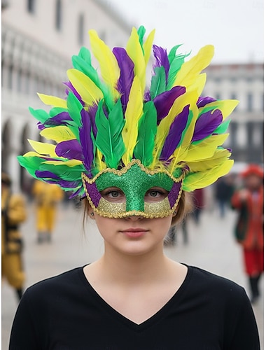  Vrouwen Gevederde Venetiaanse Maskerade Masker - Kleurrijke Mardi Gras Stijl Kostuum Accessoire voor Carnaval Feesten Cosplay  Feestelijke Evenementen