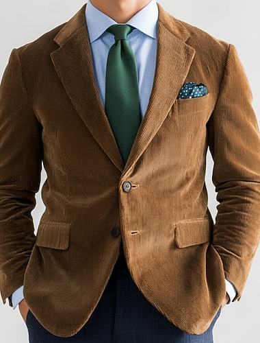  Homme Veste en Velours Côtelé Veste blazer Col cranté ancien Mode Classique Rayé Couleur Unie Blazer Noir Marron Vert Coupe sur mesure à boutonnage simple à 2 boutons