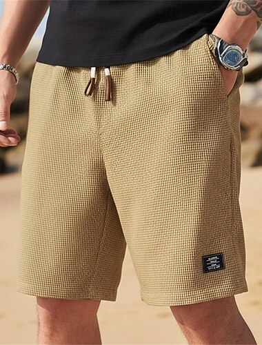  Herren Waffel-Shorts Sommershorts Strandshorts Freizeitshorts Shorts mit Struktur Kordelzug Elastischer Bund Einfarbig Komfort Knielang Täglich Outdoor Ferien Urlaub Mode Schwarz Weiß Mikroelastisch