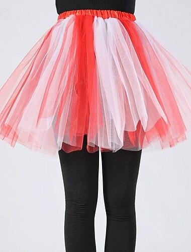 Costume élégant Tutu Jupe en tulle Rétro Vintage Années 1980 Blanc et Rouge Arc-en-ciel Adulte Femmes Halloween Carnaval Soirée Performance Se déguiser