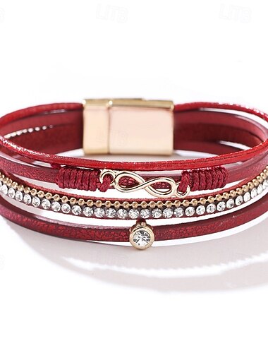  Pärlor Klassisk Diamant Mode Läder Armband Smycken Svart / Rodnande Rosa / Vinröd Till Dagligen Helgdag Datum