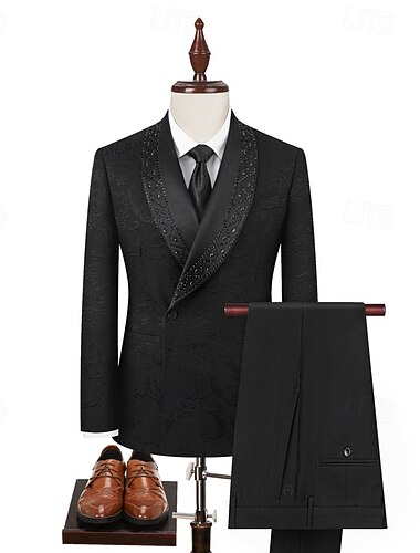  Menn Smokings Festdrakter Skoleball vinterbryllup Svart Hvit Vår, Høst, Vinter, Sommer Dress Rundet jakkeslag Mote Fest Ensfarget Slank Fasong 2-delt sett Dobbelt-brystet To-knappet