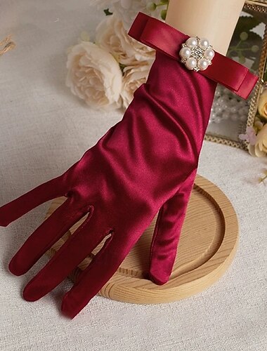  Terylen Handgelenklänge Handschuh Elegant / Stilvoll Mit Schleife / Kunstperle / Unifarbe Hochzeit / Party-Handschuh