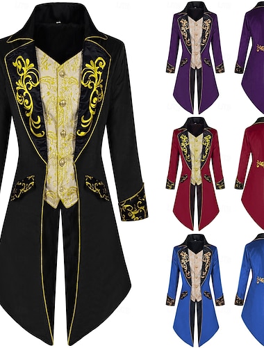  Vintage Punk  Gothic 18e Eeuw Jas Cosplay Kostuum Tuxedo Vampier Heerschap Geborduurd Volwassenen Mannen Ebenezer Scrooge Elf Steampunk Halloween Carnaval Maskerbal Performance Ren Fair Kerst