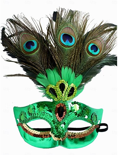  Vrouwen Pauwenveer Venetiaanse Maskerade Masker - Groene Pailletten Kostuum Accessoire voor Carnaval Feesten Mardi Gras Cosplay  Elegante Maskerade Evenementen