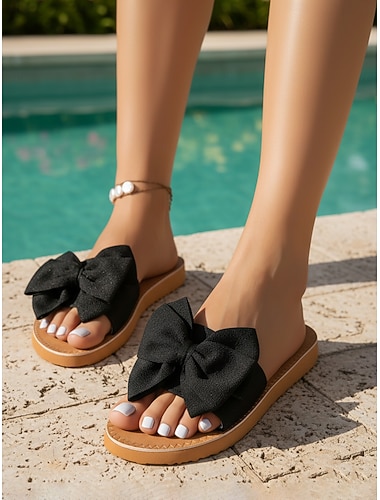  Sandales plates blanches à nœud pour femmes, confortables et élégantes – chaussures d'été parfaites pour la plage, la piscine et le quotidien.