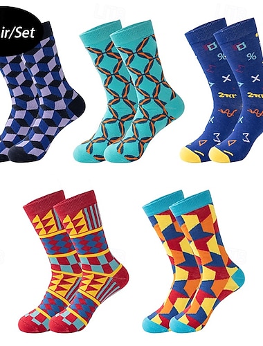  Herren 5 Paare Socken Laufsocken Freizeitsocken Blau Rote Farbe Geometrisch Outdoor Streetwear Urlaub Mittel Ganzjahres Mode Streetwear