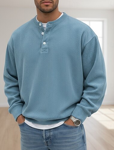  Herren Cordhemd Henley Hemd T-Shirt Langarm Einfarbig Einfach Mode Designer Lässig Knopf hoch Warm Henley Lässig Täglich Outdoor Herbst Winter Ganzjahres Schwarz Hellgrün Grau Henley T-Shirt