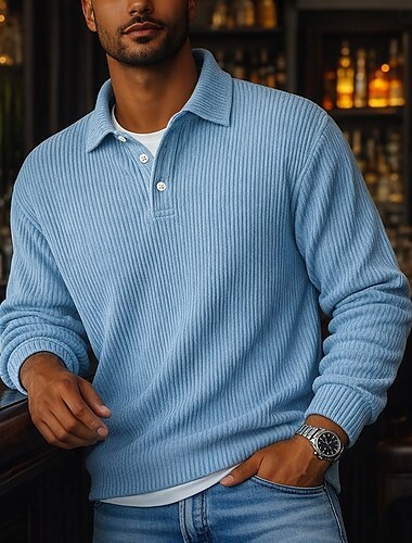  Herren Cordhemd Textur Lässig Sport Revers Langarm Mode Basic Farbblock Knöpfe Gerippt Herbst Frühling & Herbst Herbst Winter Normale Passform Schwarz Marineblau Khaki Grau Leicht Blau Cordhemd