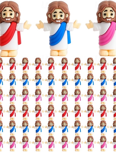  50/100 miniaturas de Jesus, pequenas estatuetas multicoloridas para presente de Páscoa, ideais para colocar dentro de ovos de Páscoa.