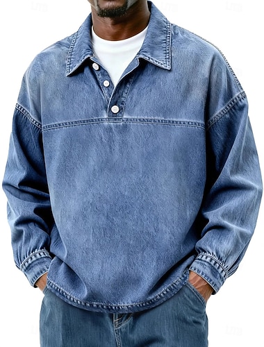  Herren Baumwoll-Poloshirt Lässig Urlaub Klassisch Langarm Mode Basic Einfarbig Einfach Vintage-Stil Gewaschen Winter Frühling & Herbst Ganzjahres Lässiger Schnitt Schwarz Hellgrün Rosa Marineblau