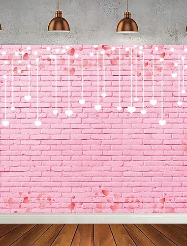  Fotohintergrund mit rosa Herzmotiv aus Backsteinmauer zum Valentinstag, festliches Banner, perfekt für Valentinstagspartys, Feiern, Eventdekoration und als Fotohintergrund.