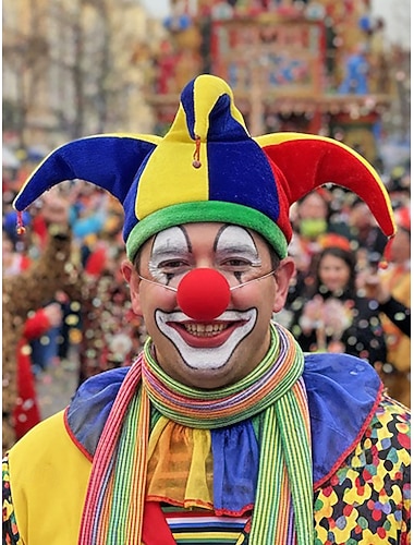  Herren Polyester Spaßvogel Mardi Gras Hut und Clownnose-Set – perfekt für Karneval und Maskenpartys