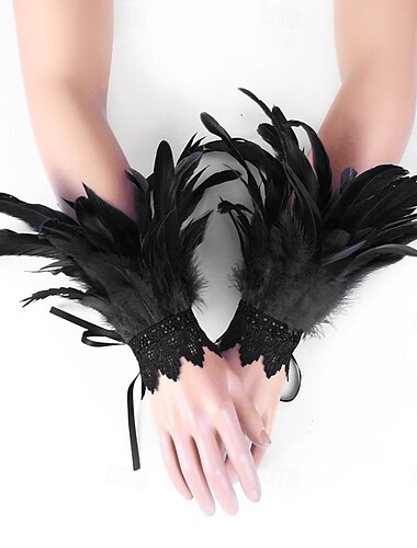  Karneval 2026 Rio Karneval Samba Tilbehør Svart fjær håndleddsmanjetter kvinner Blondebånd arm manjetter Brasil Festival Prestasjonskostyme