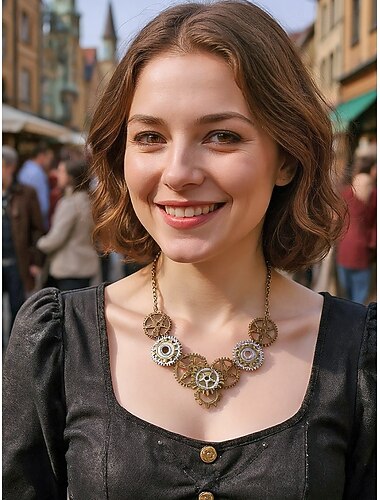  Kvinders Mardi Gras Steampunk Gear Choker Halskæde - Industrielt Alloy Smykker til Karneval  Temafest
