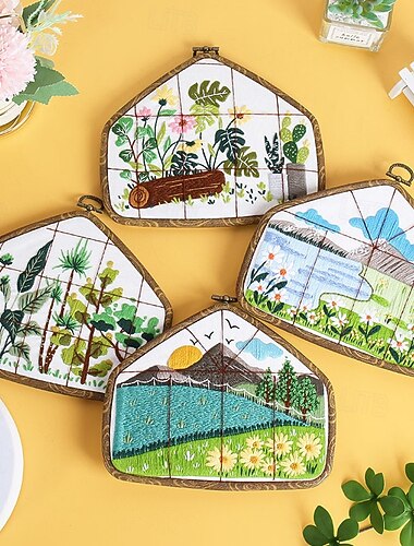  Sticksets für Anfänger (Erwachsene) – Stickset mit Blumen und Sukkulenten – Komplettes DIY-Handstickset – Kreuzstichset, DIY-Bastelset