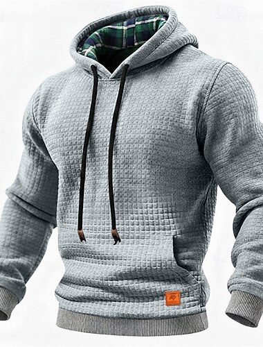  Herren Kapuzensweatshirt Waffle Kapuzensweatshirt Pullover Schwarz Weiß Grau Mit Kapuze Einfach Patchwork Kängurutasche Strukturiert Lässig Täglich Sport & Outdoor Streetwear Cool Sportbekleidung