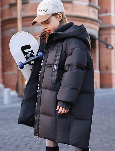  Barn Flickor Dunjacka Pufferjacka Ensfärgat Sport Ficka Håller värmen Vindtät Utomhus Täcka Ytterkläder 4-12 år Vinter Svart Rodnande Rosa Purpur