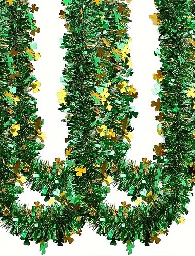  8 m lange Lametta-Girlande zum St. Patrick's Day (4-teilig, insgesamt 8 m), kleeblattgrün &Dekoration aus Goldfolie, irisches Festival, Heimdekoration