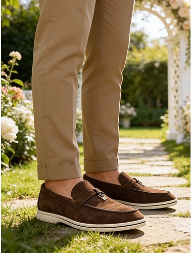  Herre Fritid Bryllup Semsket lær Bekvem Sklisikker Tøfler Svart Brun Grå Sommer Vår Høst