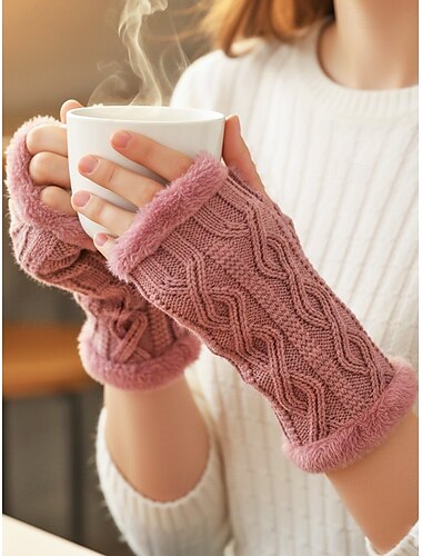 guanti senza dita da donna in maglia con fodera in pile per il calore, disponibili in più colori, perfetti per l'inverno e per l'abbigliamento casual