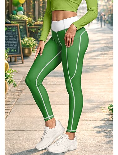  St. Patrick Dame pilatesleggings Treningsbukser Treningstights Lommer Dokumentavgift Sidelommer Pilates Treningsstudio Treningsøkt Bukser Strømpebukse Leggings Fargeblokk Grønn sport Sportsklær Høy