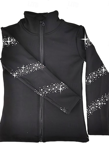  Fleecejakke for kunstløp dame jenter skøytejakke svart elastisk treningskonkurranse skøyteklær varmende krystaller/strass langermet skøyting kunstløp