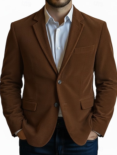  Homme Veste en Velours Côtelé Veste blazer Col cranté Rétro Classique Occasionnel Rayé Couleur Unie Blazer Noir Marron Vert Coupe sur mesure à boutonnage simple à 2 boutons