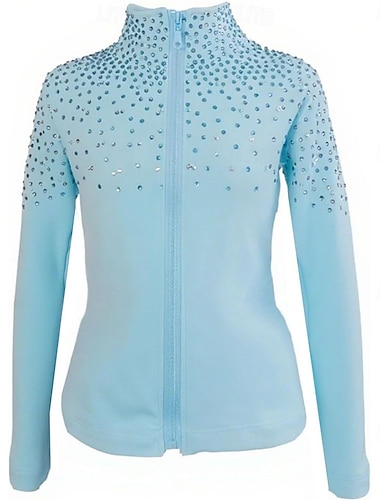 fleecejakke for kunstløp dame jenter skøytejakke topp himmelblå elastisk trenings- og konkurranseklær termisk varm krystall/strass langermet skøyting kunstløp