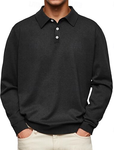  Męskie Gra polo Codzienny Sport Klapa Długi rękaw Podstawowy Nowoczesny Równina Teksturowany Guziki Wiosna Jesień Czarny Granatowy Brązowy Turkus Szary Jasnoniebieski Gra polo