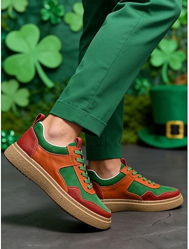  Grüne und orangefarbene Herren-Freizeitschuhe – trendiges Design für den St. Patrick's Day und Festivalveranstaltungen – leichtes und strapazierfähiges Schuhwerk