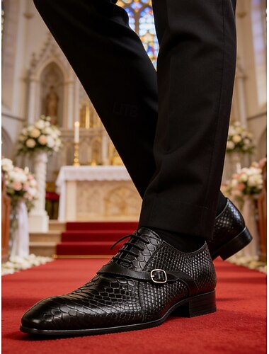  Chaussures à boucle pour homme en cuir noir imprimé crocodile – cuir de qualité supérieure et design classique, parfaites pour les mariages, les occasions formelles et le bureau.