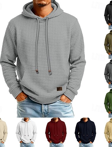  Herren Kapuzensweatshirt Waffle Kapuzensweatshirt Pullover Kapuzensweatshirt Aprikose Weinrot Schwarz Weiß Marineblau Mit Kapuze Einfach Kängurutasche Strukturiert Lässig Täglich Sport & Outdoor