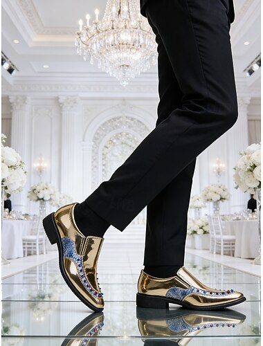  scarpe slip-on da uomo in vernice dorata con dettagli in cristallo - calzature di lusso per feste, eventi di gala e matrimoni