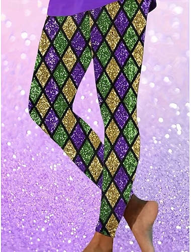  Leggings Femininas de Carnaval Moda Ativa para Férias Comprimento Total Cintura Alta Estampa Gráfica Geométrica Conforto ao Ar Livre Confortável Elástico Festival Verde Verão Primavera Ajuste Slim