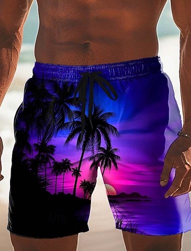  Herren Kokospalme Natur & Landschaft Tropische Pflanzen Badehosen Badeshorts Boardshorts Mittlere Taille Hawaiianisch Strandurlaub Seitentaschen Netzfutter Elastischer Kordelzug in der Taille Designer