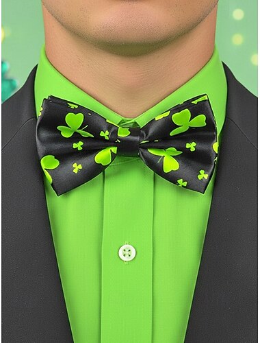  Herenstropdas van polyester met een tweekleurige klaverprint, perfect voor St. Patrick's Day en carnavalsvieringen.