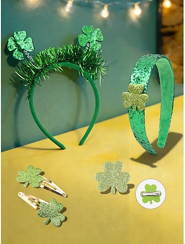  Haaraccessoireset voor dames voor St. Patrick's Day (4 stuks) - groene haarband met pailletten en klavertje vier &haarclips, feestelijke Ierse kostuumaccessoires voor parades en feesten &feestdag