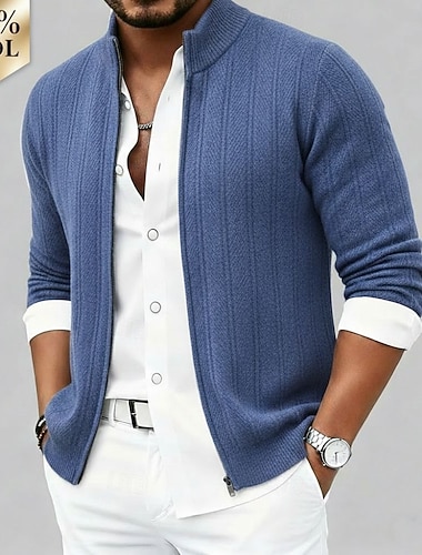  heren premium zuiver wollen kasjmier cardigan trui klassiek gebreid rits zacht warm ademend