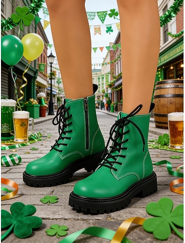  Groene veterlaarzen voor dames met een St. Patrick's Day-uitstraling – stijlvolle, duurzame laarzen met stevige zolen, ideaal voor parades, St. Patrick's Day-vieringen in de buitenlucht en feestelijke avonturen.
