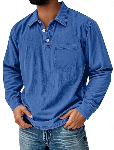  Herren Poloshirts Golf Poloshirts Straße Geschäft Klassisch Langarm Vintage Basic Einfarbig Tasche Herbst Winter Ganzjahresmode Normale Passform Blau Rosa Schwarz Grau Marineblau Purpur Poloshirts