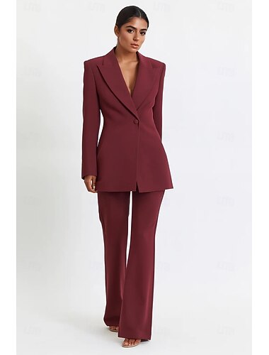  Dames 2-delige pakken Formeel Bruiloft gast Elegant minimalistische Casual Lange mouw Tot de grond Piek revers Enkele rij knopen