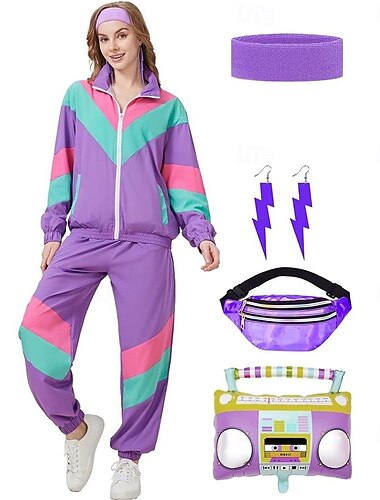 Retro Antiguo Años 80 Hip hop Accesorios bolsa Conjunto de accesorios con accesorios Larga Disco Disfraz Mujer Disfraz de carnaval Víspera de Todos los Santos Carnaval Año Nuevo Desfile del orgullo