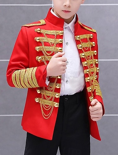  Carnaval 2026 Costume de Carnaval 2026 Manteau Pantalon de Costume Veste de cirque Prince Aristocrate Rétro Vintage Rococo Médiéval Enfant Garçons Bal de promo Anniversaire Fête / Soirée Se déguiser