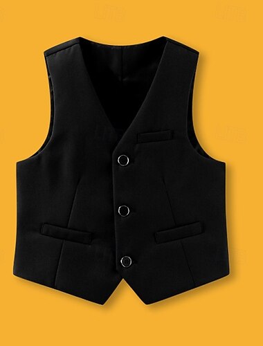  Kinderen Jongens Vest jas bovenkleding Effen Kleur Mouwloos V-hals Knop jas Buiten Modieus Stoer Dagelijks Zwart Marineblauw as-gekleurde Lente Herfst 4-12 jaar