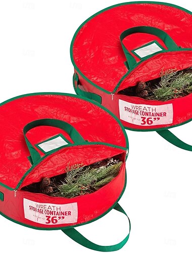  2er-Pack Aufbewahrungstaschen für Weihnachtskränze aus robustem Planenmaterial mit Reißverschluss, stabilem Tragegriff, staub- und schädlingssicher – ideal für die Aufbewahrung von Weihnachtskränzen