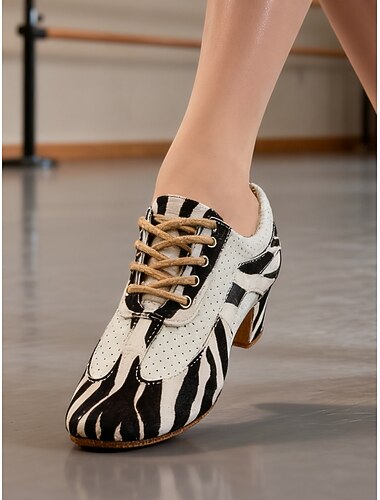  scarpe da ballo professionali da donna con lacci e stampa zebrata - suola in pelle scamosciata latino &tacchi da allenamento per sala da ballo, design traspirante, allenamento confortevole &calzature